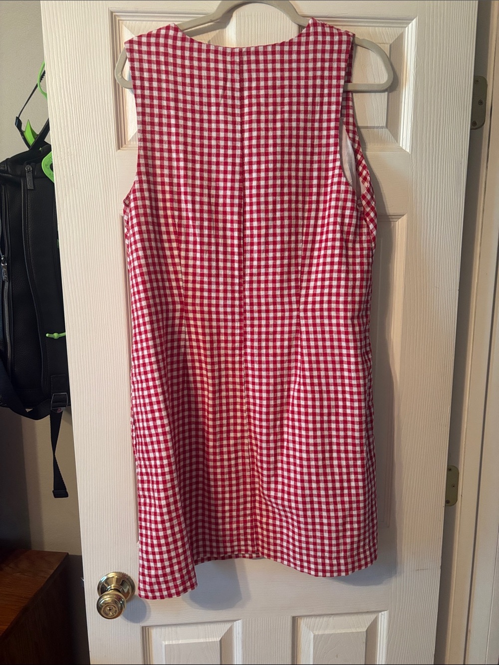 Red & White Gingham Lace-Up Sleeveless Dress - Picture 5 of 5